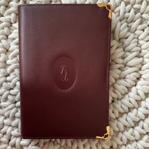 Rare  Must De Cartier Bordeaux Leather Wallet Notepad Card Holder Unisex